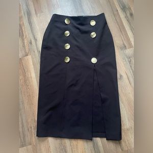 Zara Large Gold Button Front Midi Pencil Skirt